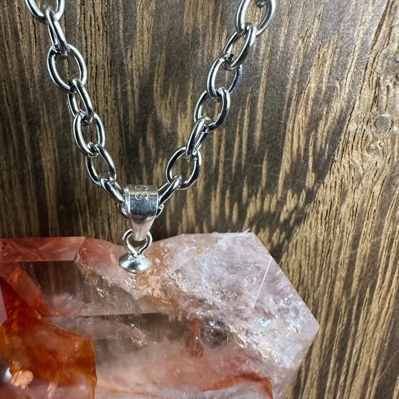 Fire Quartz Heart Necklace Pendant on Chain - Picture 4 of 11